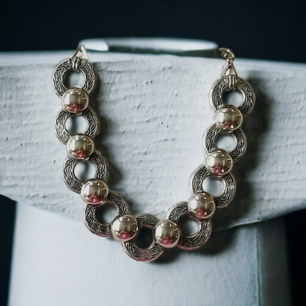 Vintage Mid Century 1950s Silver Tone Linked Choker Necklace